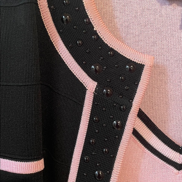 Two-Piece Dressy Black and Pink Women's Cardigan Set - Picture 3 of 4